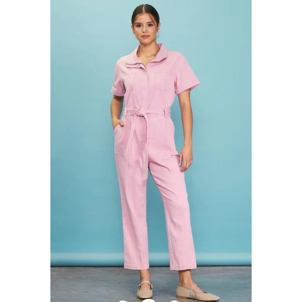 Skies Are Blue Jumpsuit M 8 10 Anthropology NEW Stretch Utility Pink Pants Ankle
